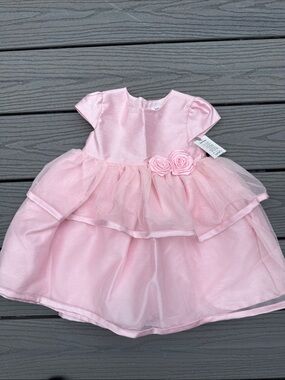 Girls' Light Pink Floral Tulle Party Dress
